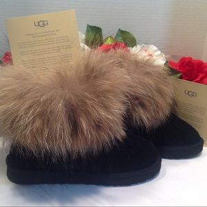 ugg fox fur mini boots
